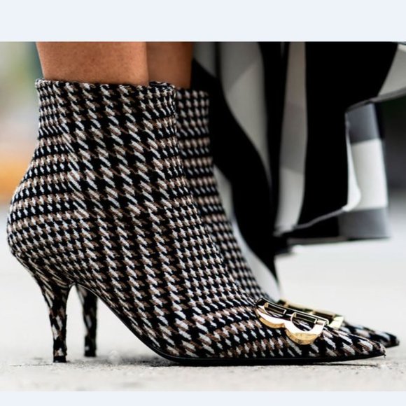 NIB💯Balenciaga🔥BB Knife Houndstooth Logo Boots - Picture 2 of 12